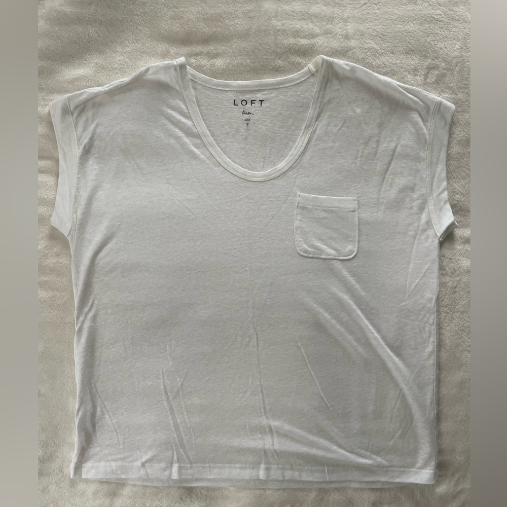 Loft 100% linen new white tee women’s small